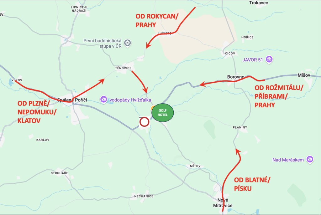 mapa příjezdu